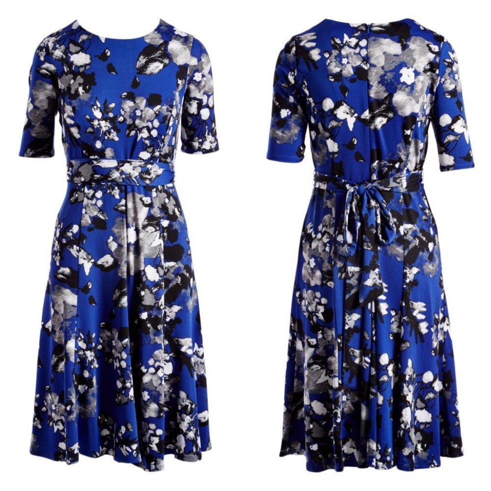 NWT Shelby & Palmer blue floral tie-back dress, S